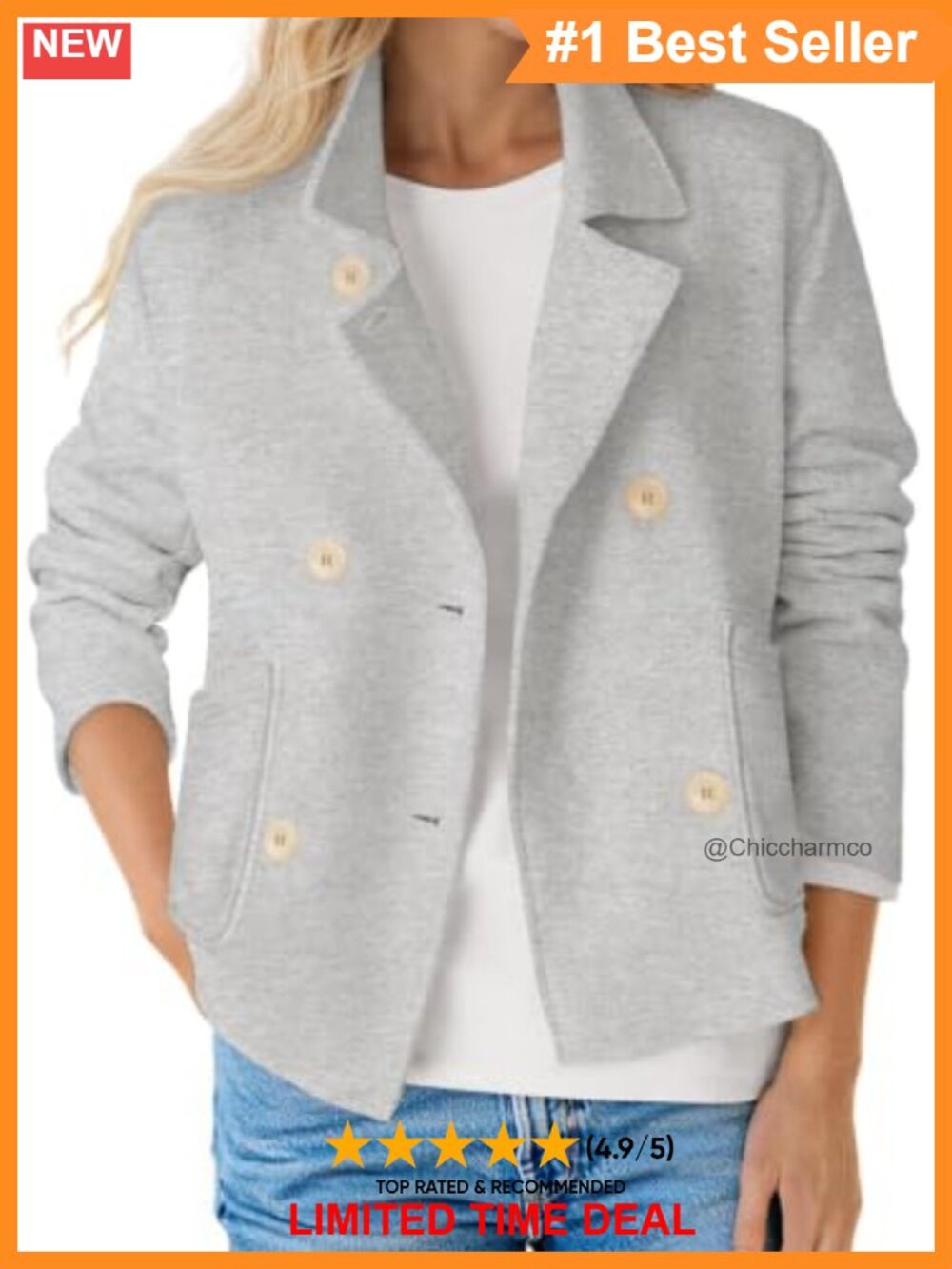 Cropped Double Breasted Blazer Notch Lapel Business Casual